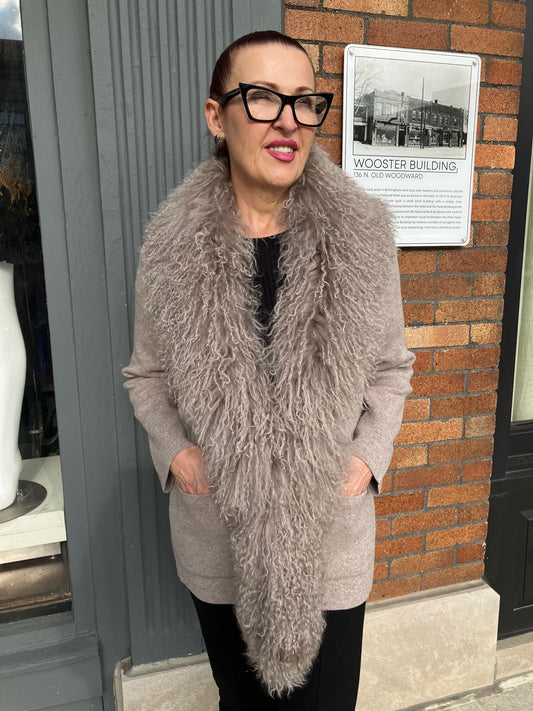 Merino Cecily Lamb Trim Cashmere Shawl Jacket in - Coconut