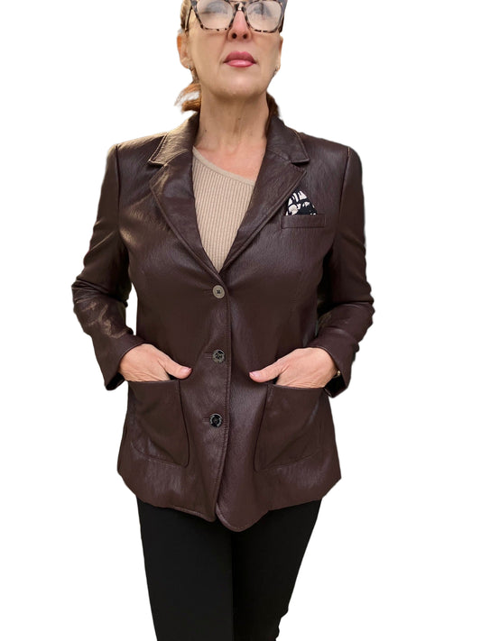 Plum Vegan Leather Blazer
