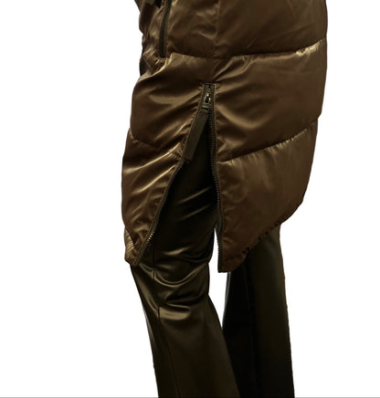 LIQUID SHINE PUFFER COAT - COFFEE
