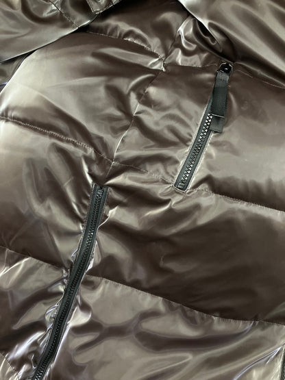 LIQUID SHINE PUFFER COAT - COFFEE