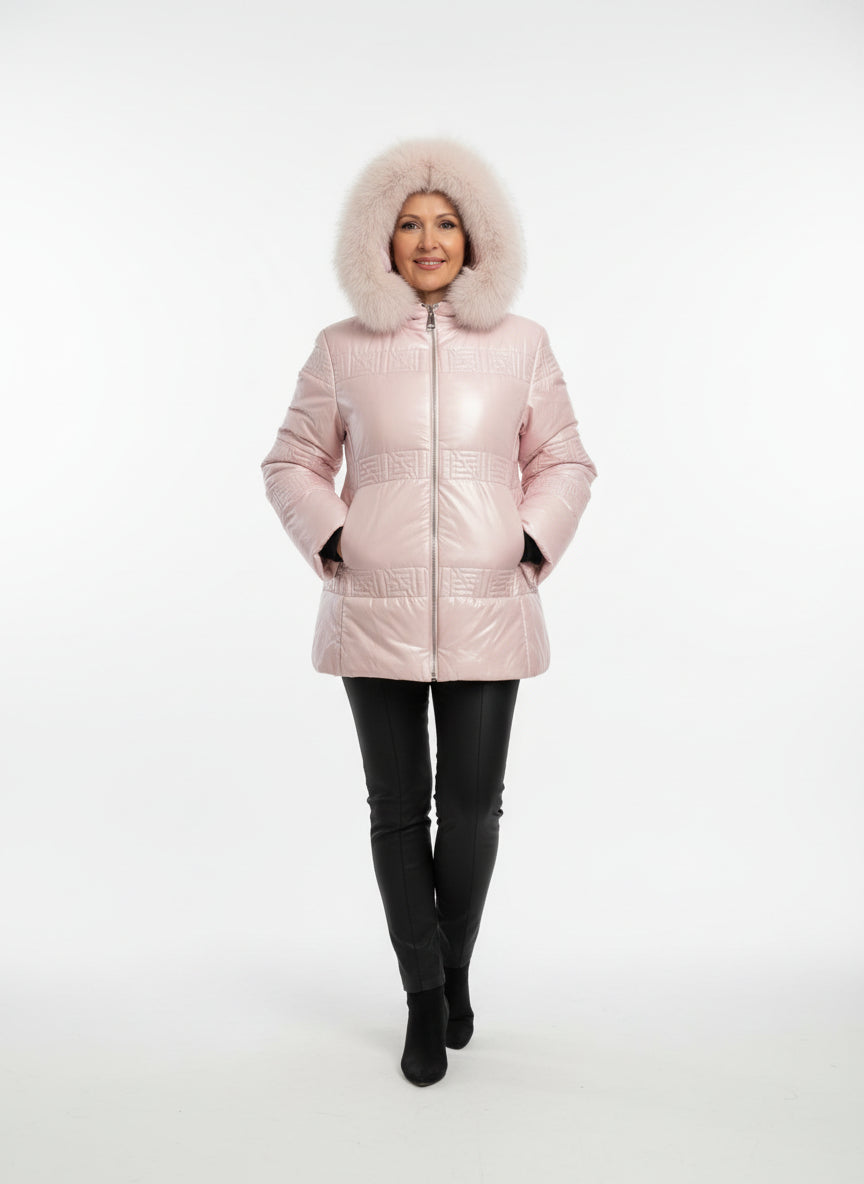 DI BELLO PINK SKI FOX TRIM JACKET - PINK