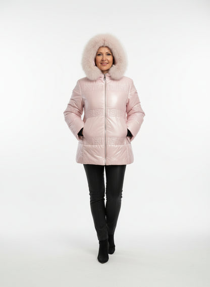 DI BELLO PINK SKI FOX TRIM JACKET - PINK