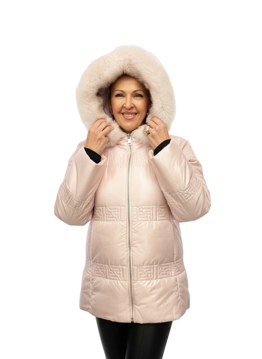 DI BELLO PINK SKI FOX TRIM JACKET - PINK