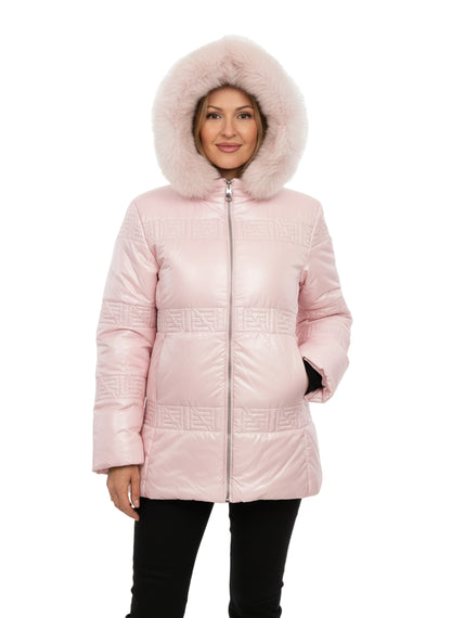 DI BELLO PINK SKI FOX TRIM JACKET - PINK