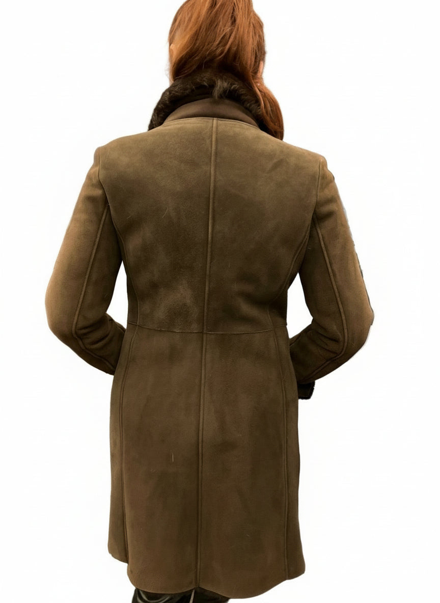 ARTICO SHEARLING FOX TRIM COAT - BROWN