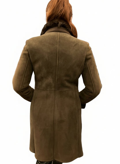 ARTICO SHEARLING FOX TRIM COAT - BROWN