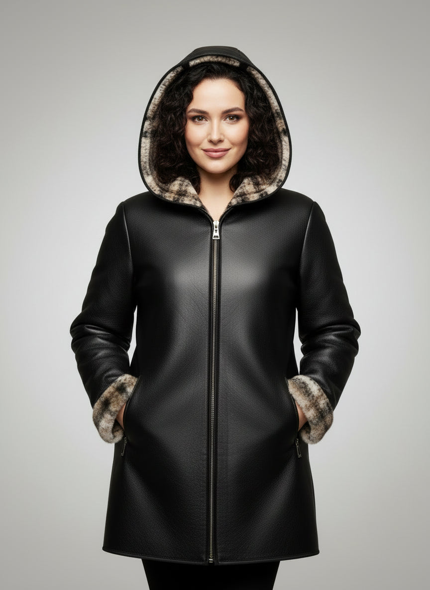 BLACK SHEARLING TOPCOAT