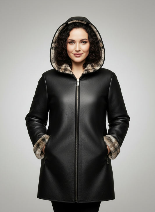 BLACK SHEARLING TOPCOAT