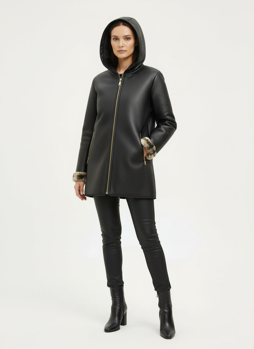 BLACK SHEARLING TOPCOAT