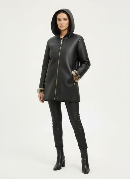 BLACK SHEARLING TOPCOAT
