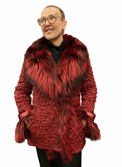 STRETCH LEATHER FOX RED OMBRE COAT