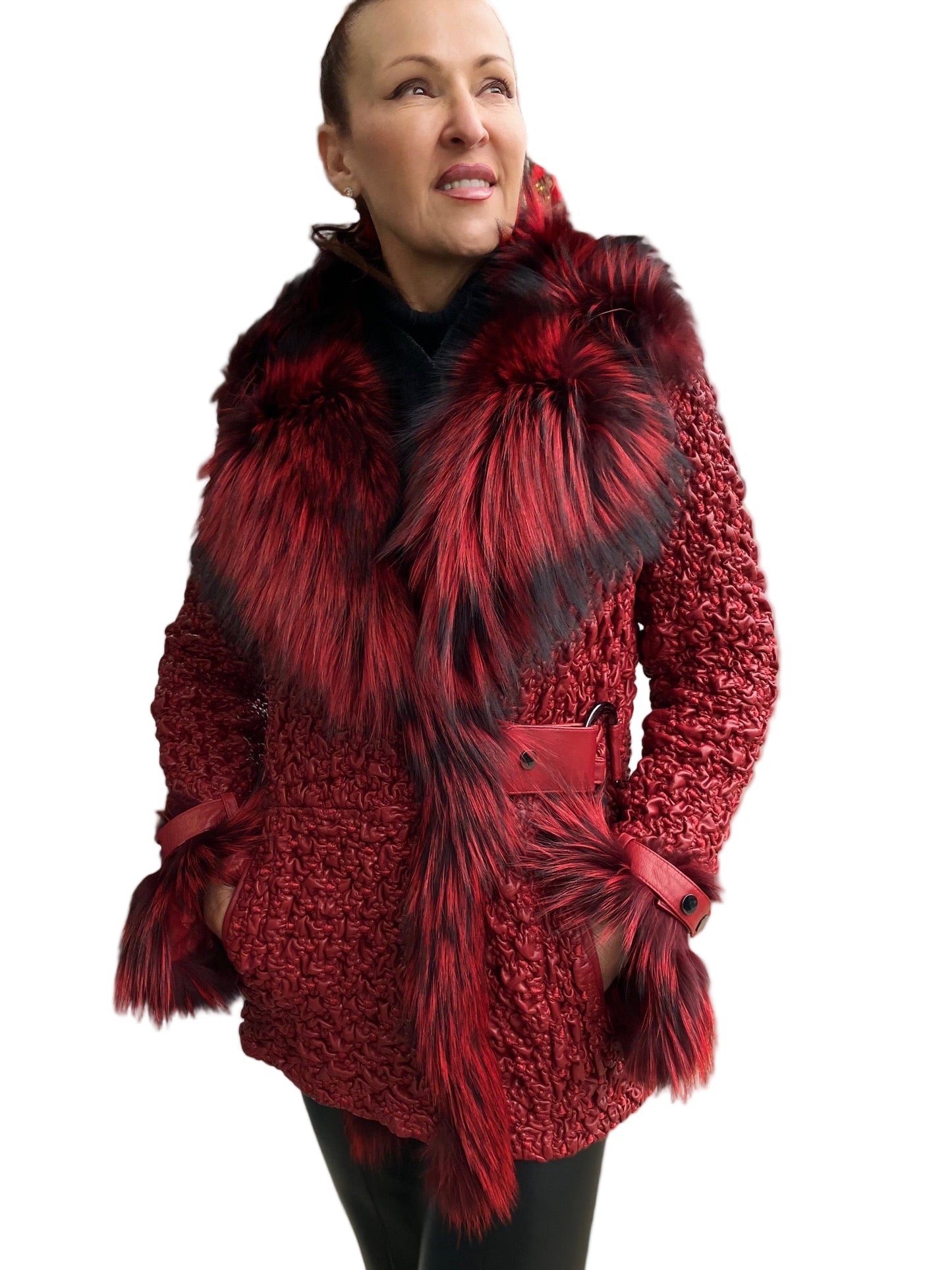 STRETCH LEATHER FOX RED OMBRE COAT