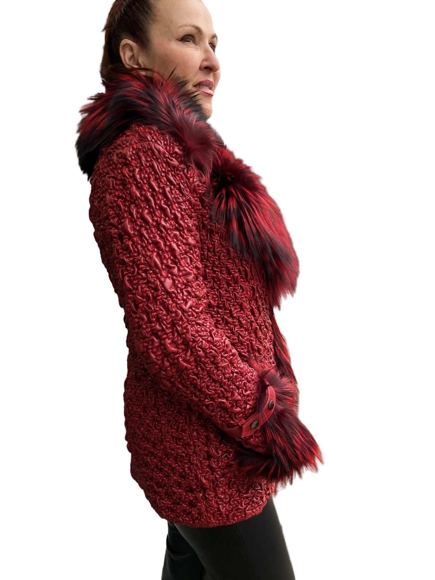 STRETCH LEATHER FOX RED OMBRE COAT