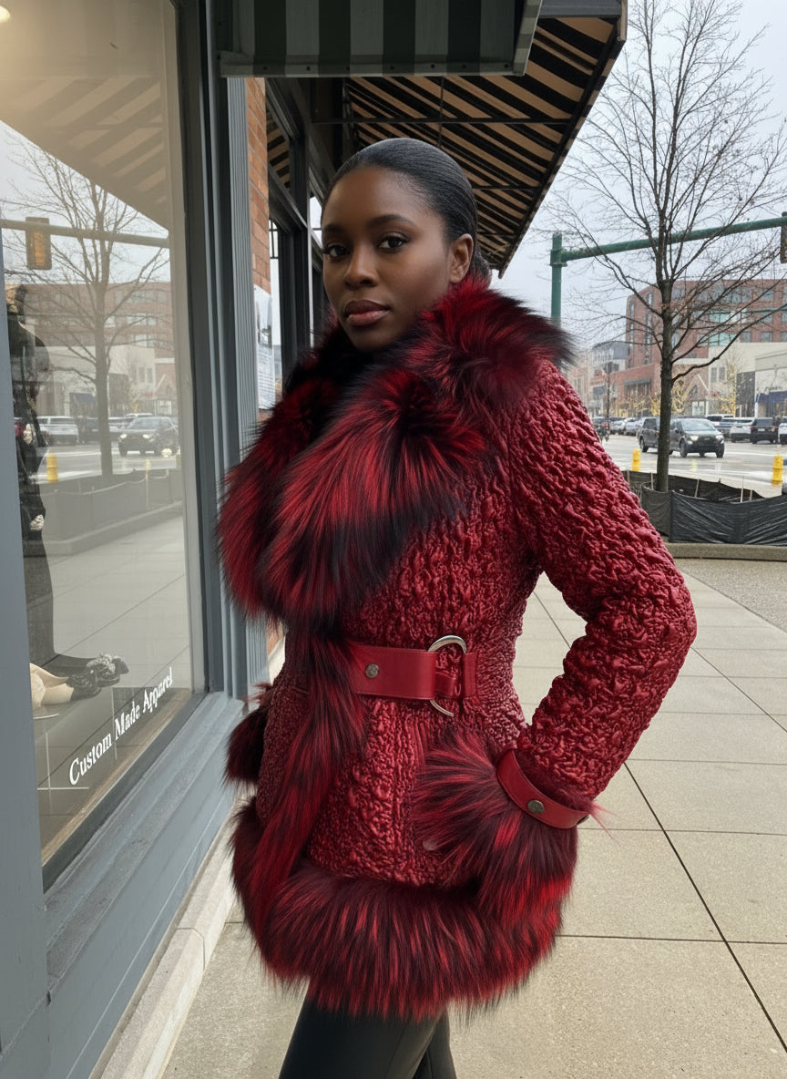 STRETCH LEATHER FOX RED OMBRE COAT