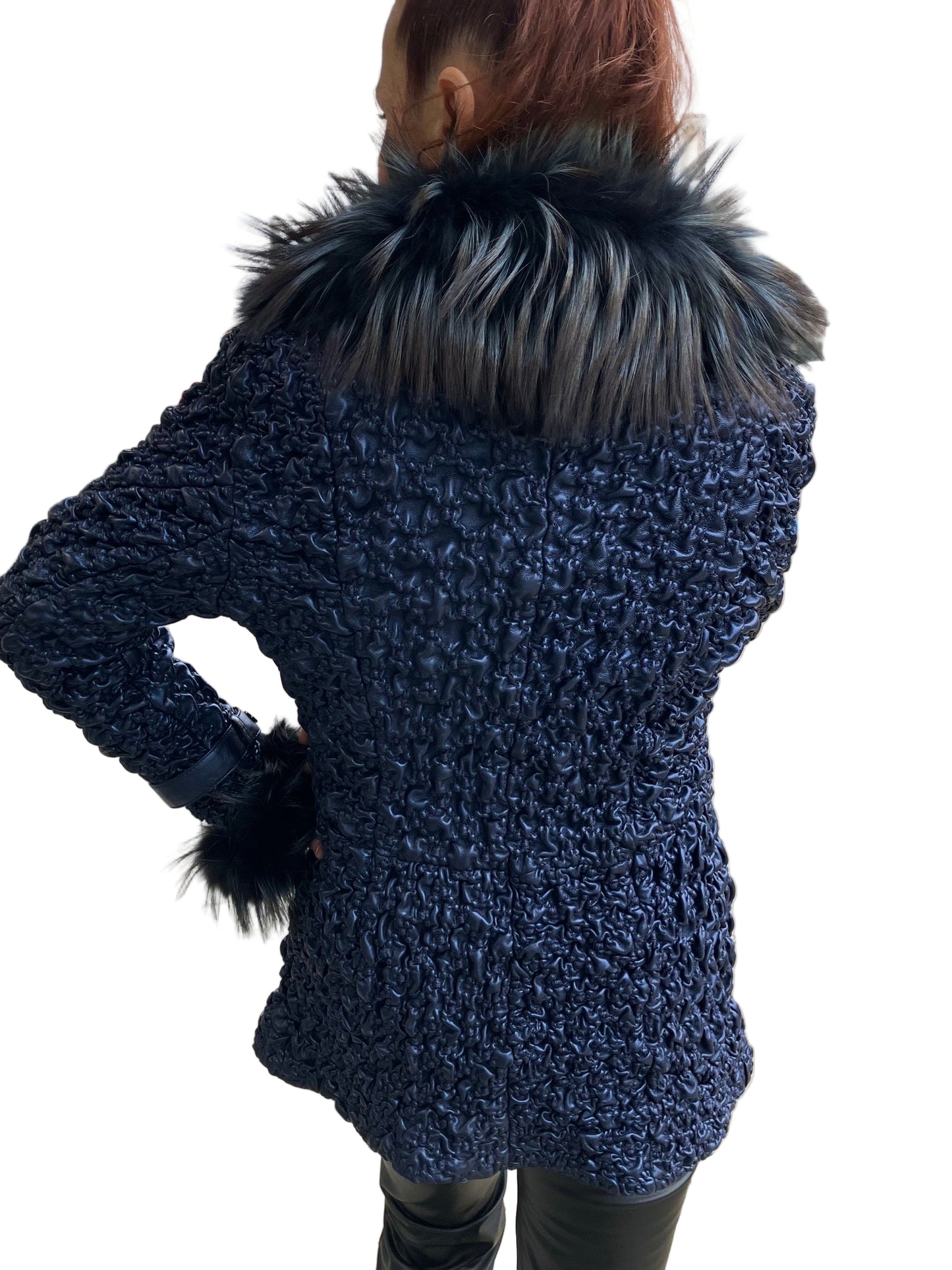 STRETCH LEATHER FOX BLUE OMBRE COAT