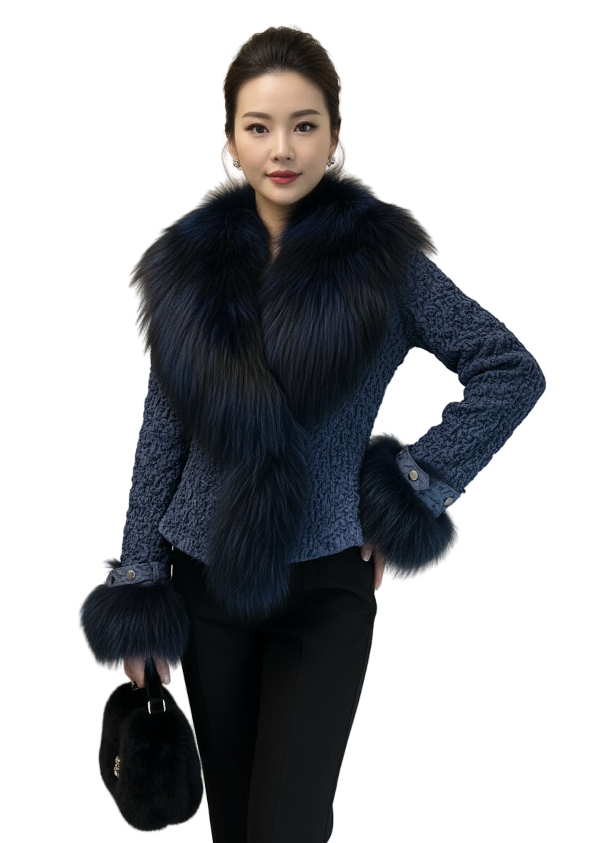 STRETCH LEATHER FOX BLUE OMBRE COAT