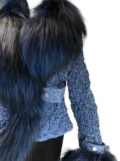 STRETCH LEATHER FOX BLUE OMBRE COAT