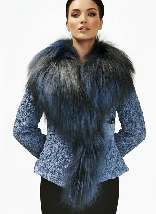 STRETCH LEATHER FOX BLUE OMBRE COAT