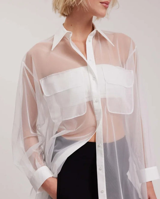 Sheer White Button-Up Top