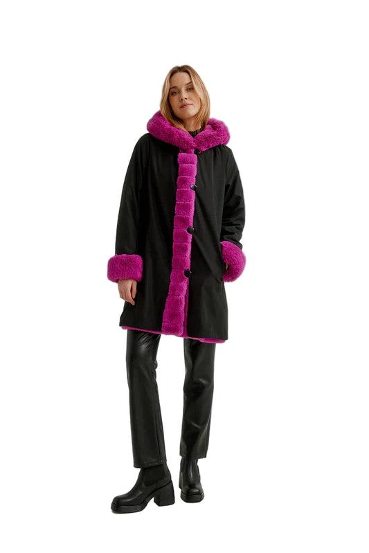 Reversible Vegan Fur Coat - Fuchsia