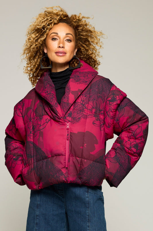 Red Convertible Puffer Coat Vest