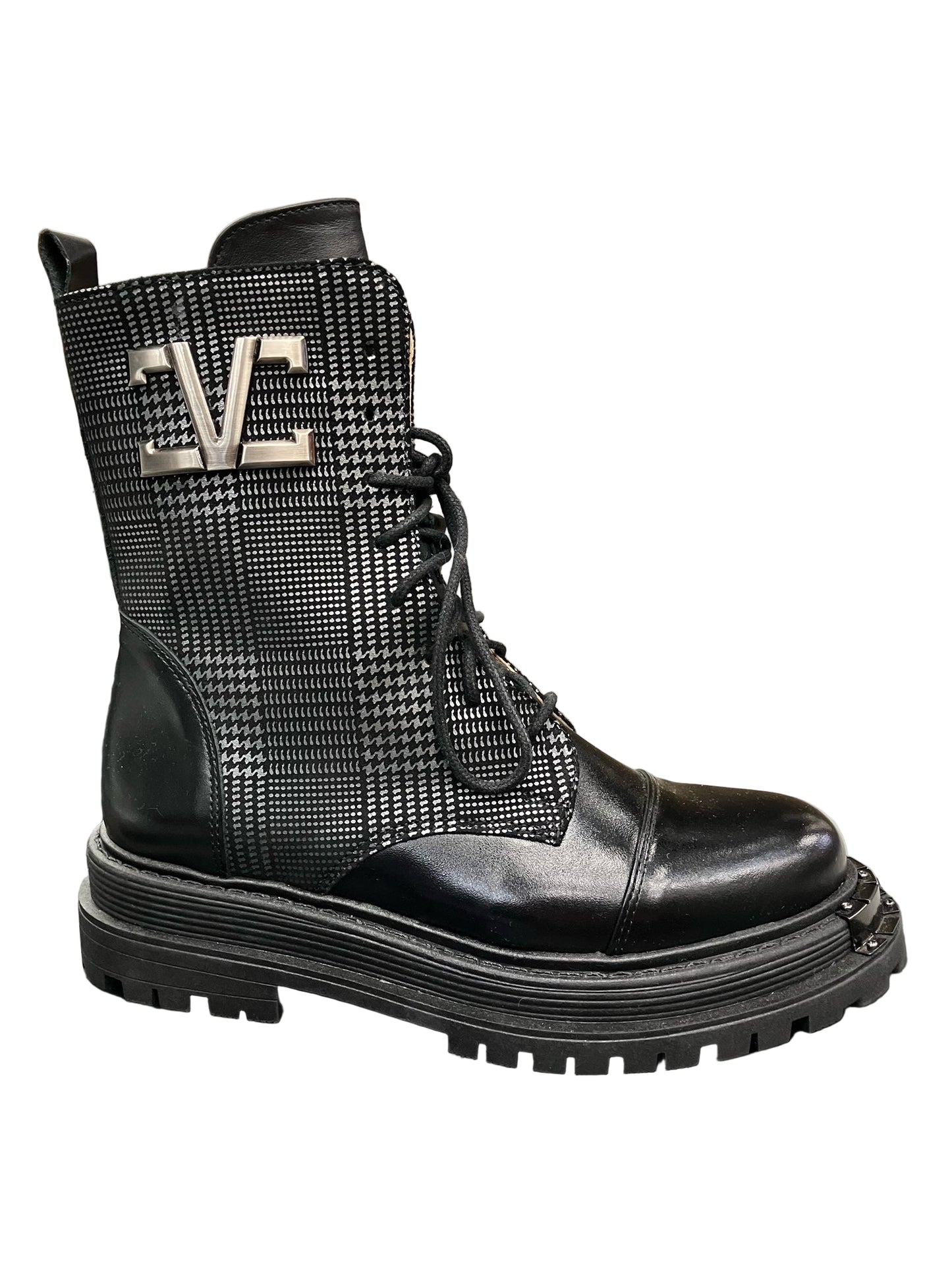 Double Platform Plaid Combat Boot