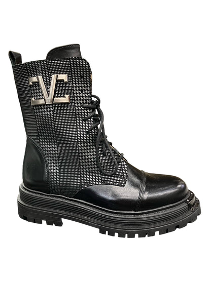 Double Platform Plaid Combat Boot