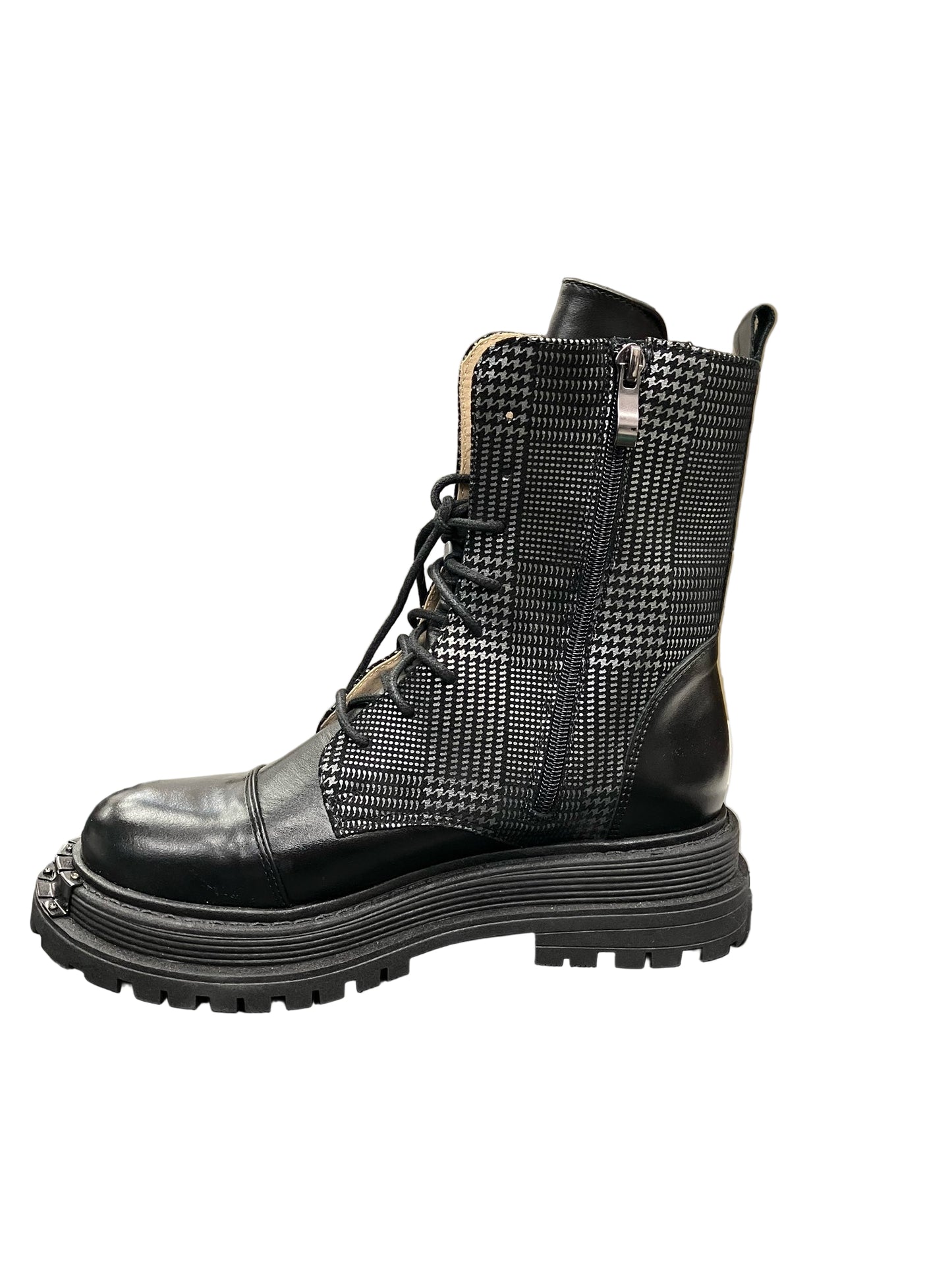 Double Platform Plaid Combat Boot