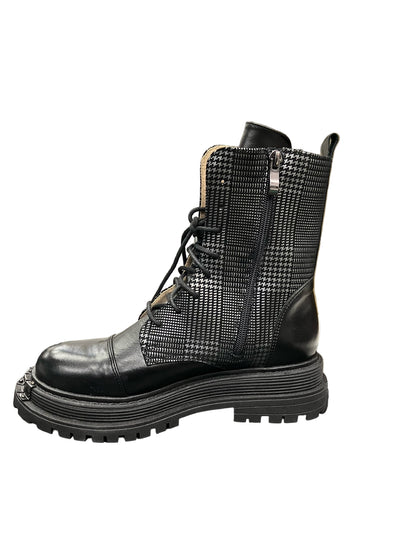 Double Platform Plaid Combat Boot