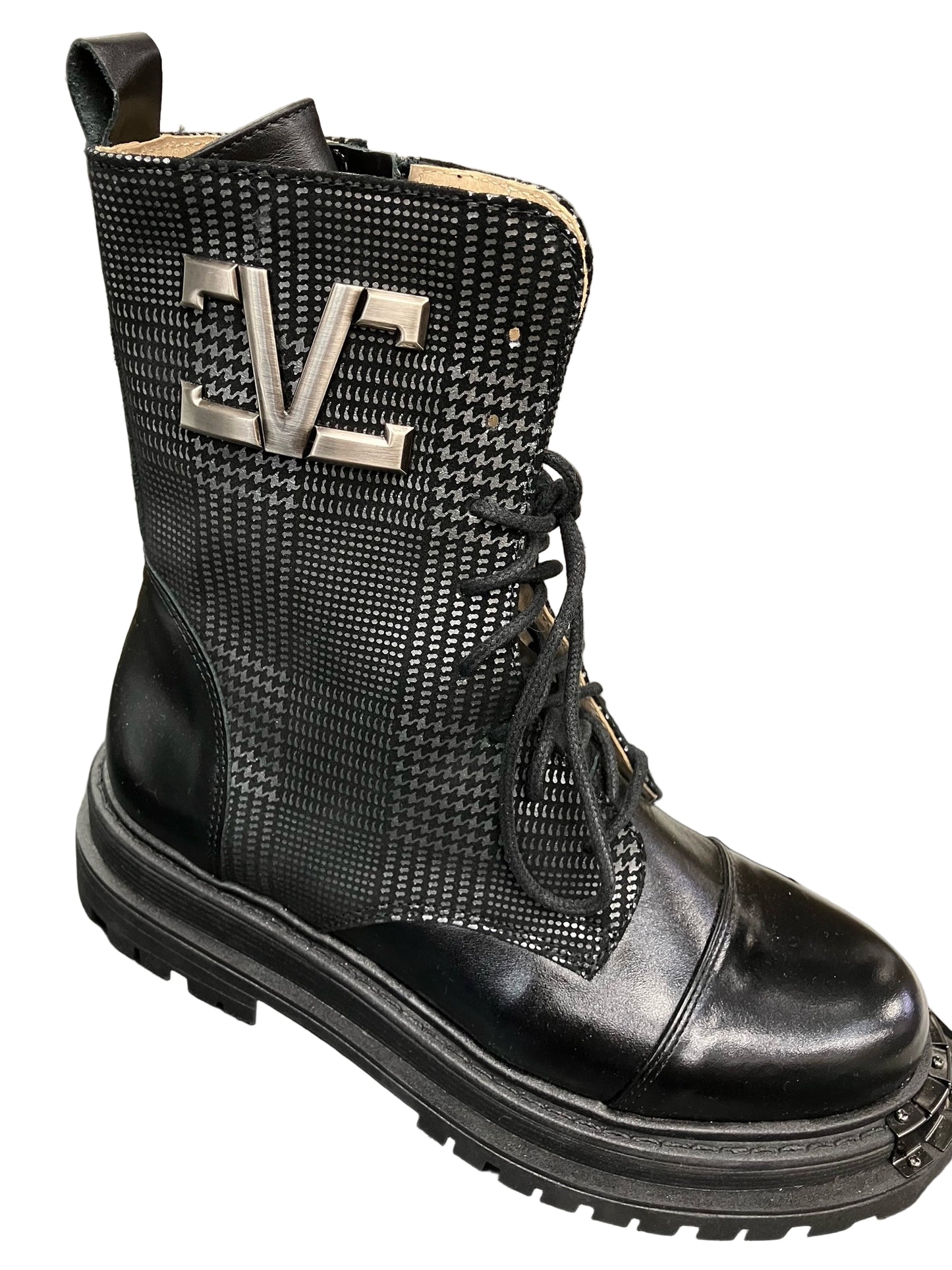 Double Platform Plaid Combat Boot