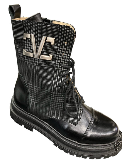 Double Platform Plaid Combat Boot