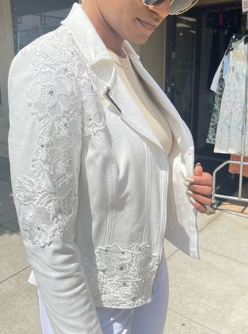 White Ultra Suede Lace Jacket