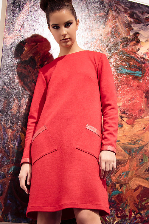 dress with leather pockets Formal Shift Sundresses Ecru Faux Leather Pocket Detail Shift Dress